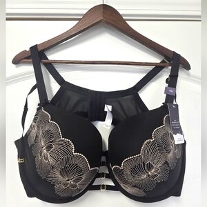 NWT Cacique Boost Balconette Black Gold Embroid Padding Bra C657 F5743 SIZE 44D